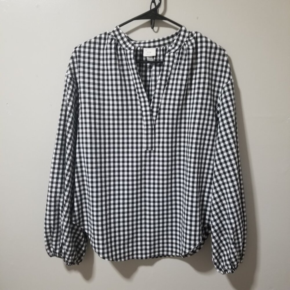 A New Day Checked Blouse Black White Women's XS